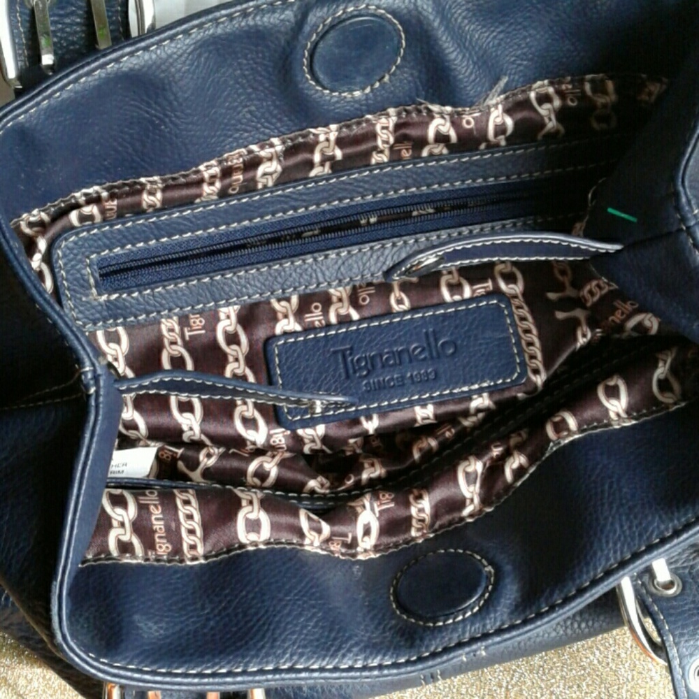 TIGNANELLO NAVY BLUE PEBBLE GRAIN SATCHEL BAG - Picture 4 of 6